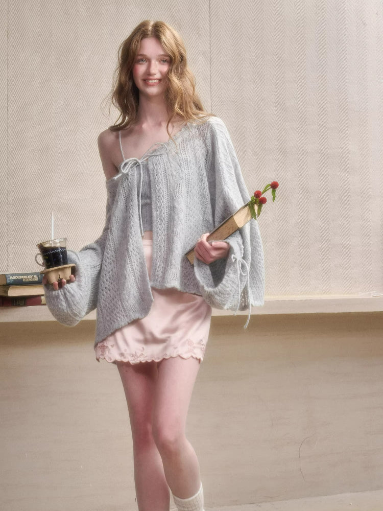 Mohair Wool Openwork Knit Cardigan