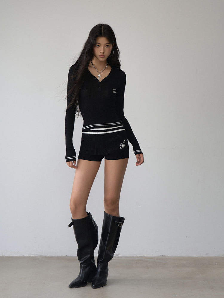 Contrast-colored Stripe Heart-wing T-shirt &amp; Shorts Set