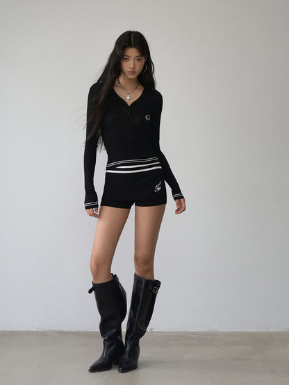 Contrast-colored Stripe Heart-wing T-shirt &amp; Shorts Set
