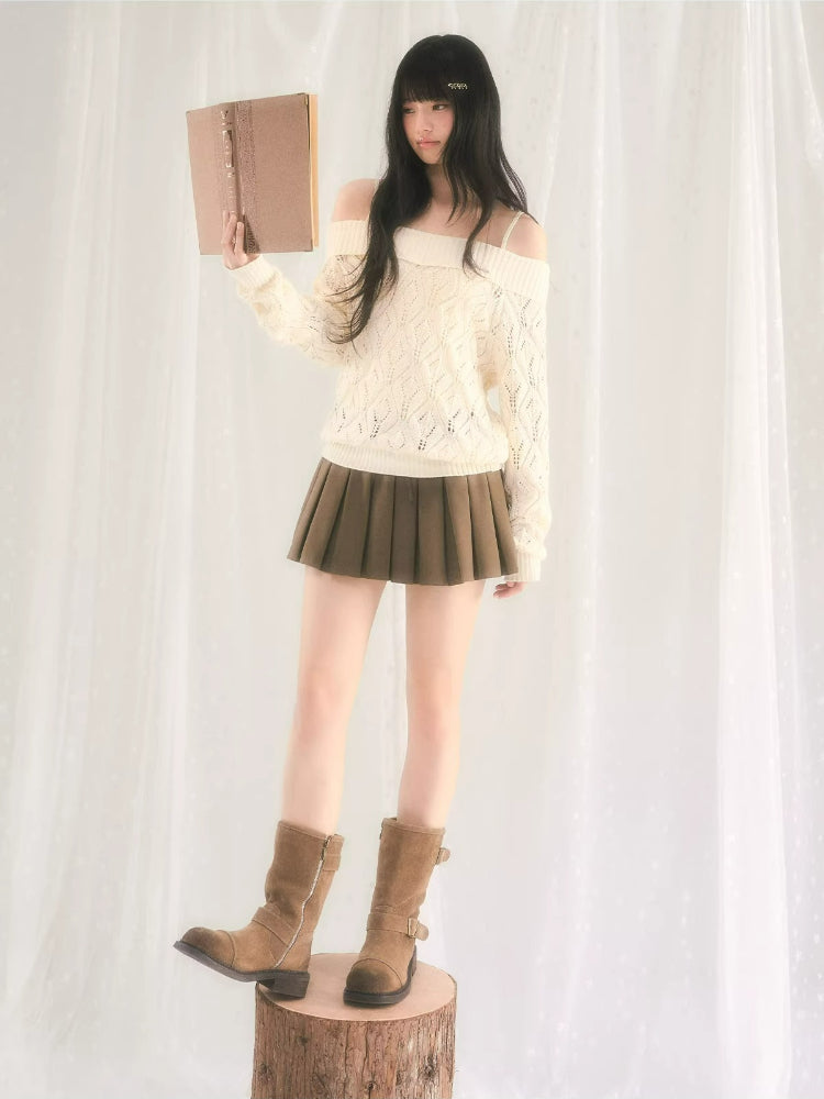Openwork Off-Shoulder Knit Top