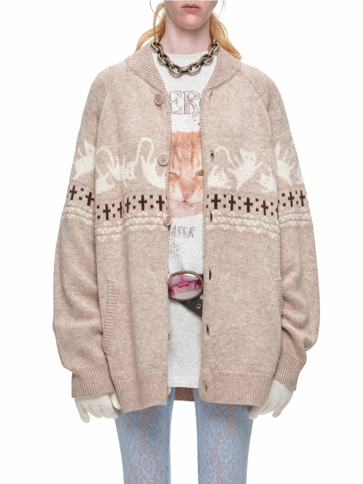Fair Isle Cat Jacquard Cardigan