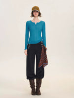 Ribbed Henley Long Sleeve Top