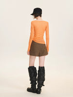 Ribbed Henley Long Sleeve Top