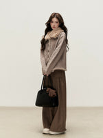 Faux Fur Collar Cable Knit Cardigan