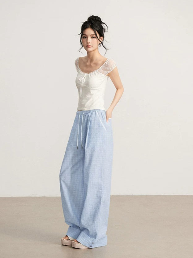 Plaid Folded Wide-Leg Pants