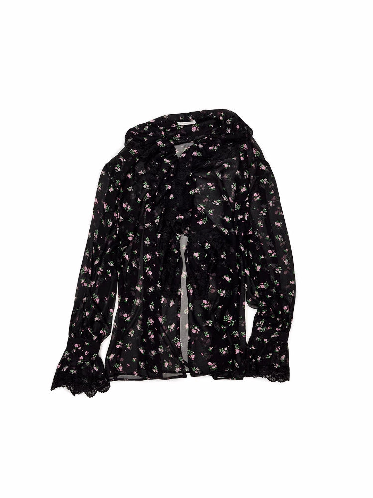 Ruffle V-Neck Floral Blouse