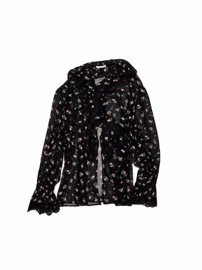 Ruffle V-Neck Floral Blouse