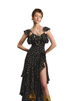 Black Floral Ruffle Maxi Dress