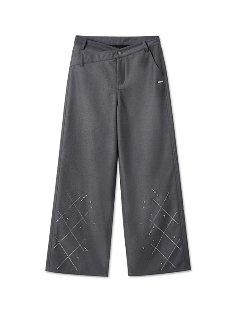 Gelain Rhinestone Asymmetric Waist Pants