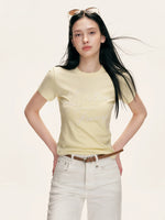 Yellow Beaded Ribbed T-shirt