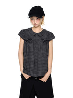 Plaid Collar Tie Blouse