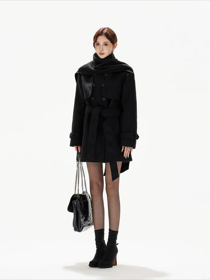 Black Belted Double-Breasted Coat