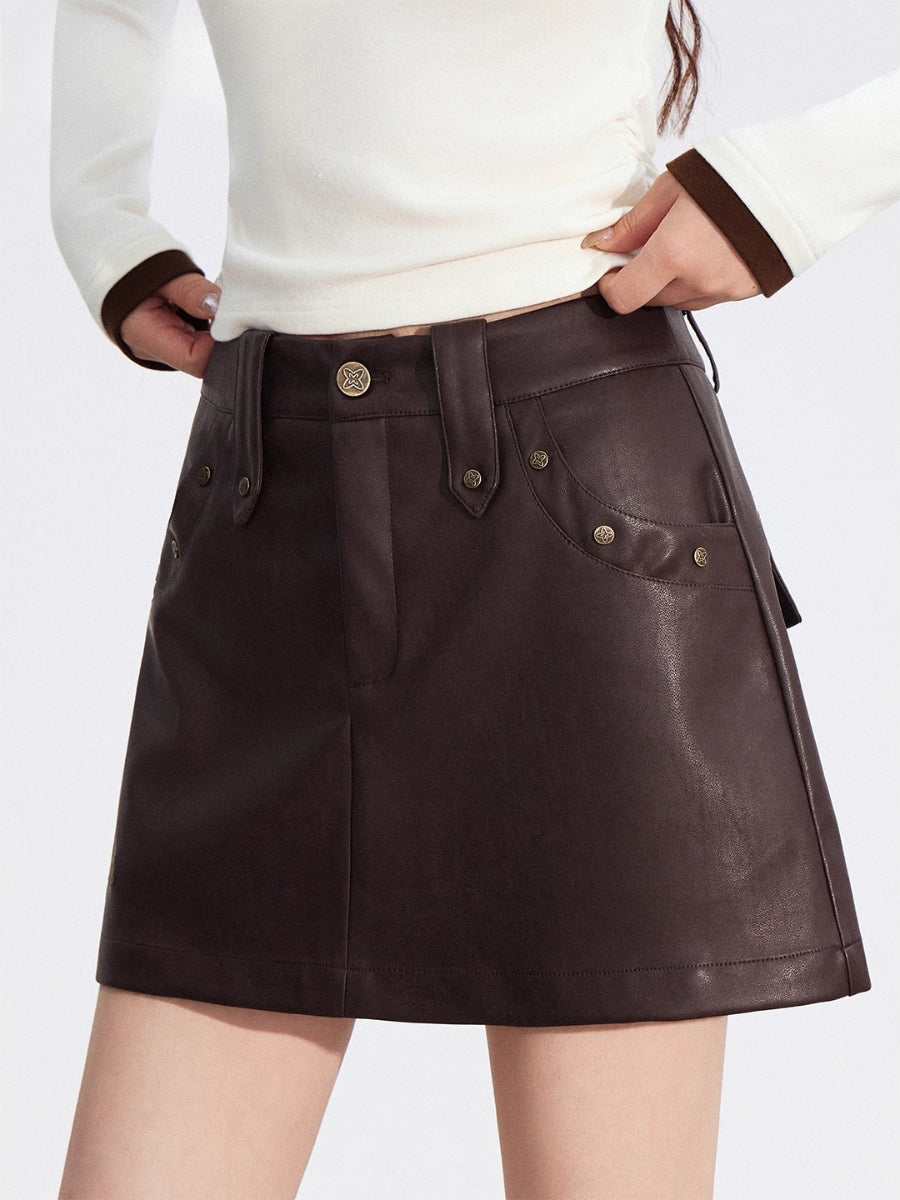 Studded Faux Leather A-Line Skirt