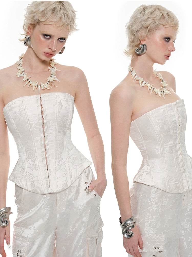 White & Black Jacquard Corset