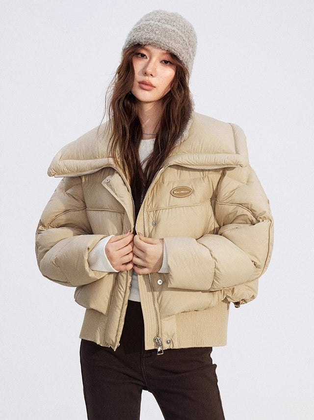 Large Lapel Knit-Panel Down Jacket