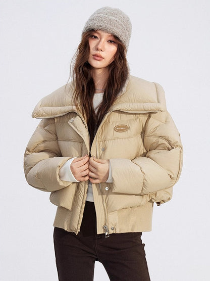 Large Lapel Knit-Panel Down Jacket