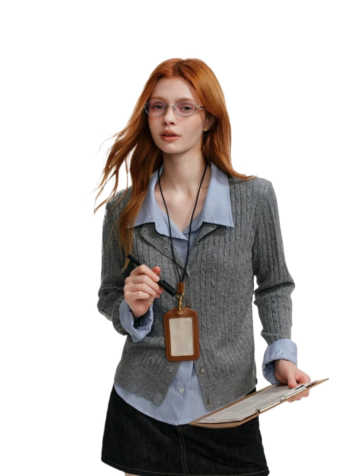 Cable Knit Layered Shirt Cardigan