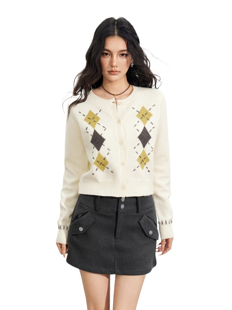 Hand-Stitched Diamond Knit Sweater