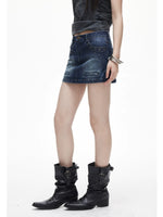 Rivet Washed Denim Mini Skirt