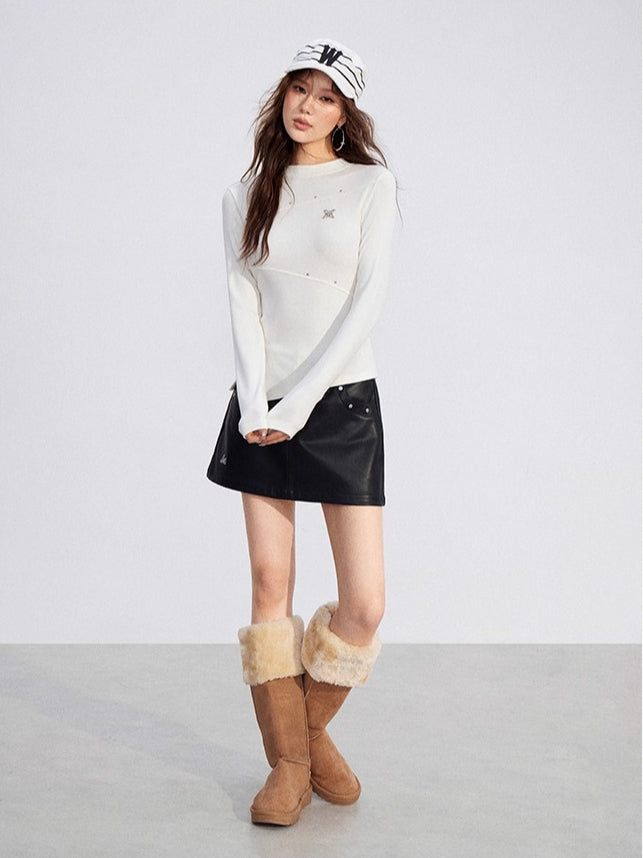 Irregular Slit Knit Long-sleeve Top