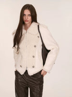 Ivory Double-Breasted Sherpa Panel Jacket