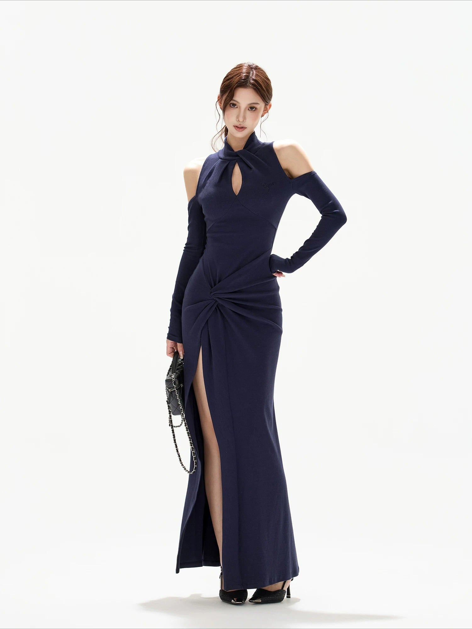 Navy Off Shoulder Knit Dress