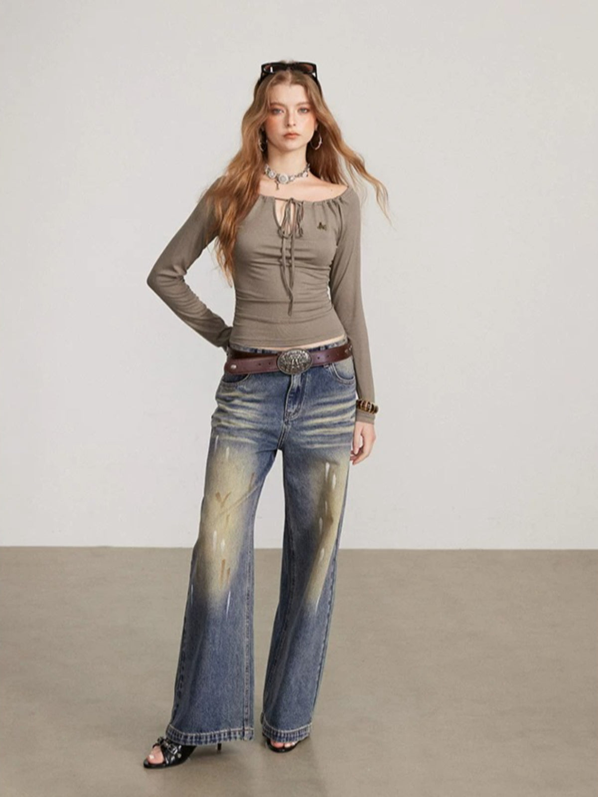 Convertible Tie Shoulder Long Sleeve Top