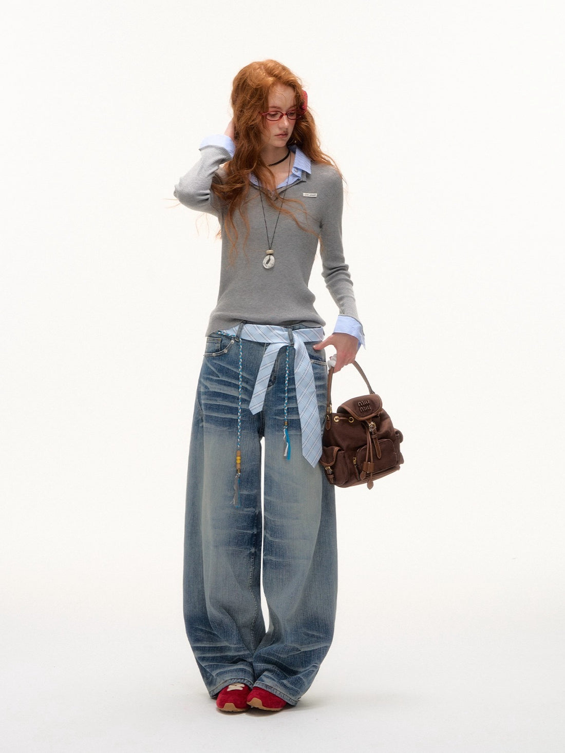 Blue & Gray Striped Knit Lapel Sweater