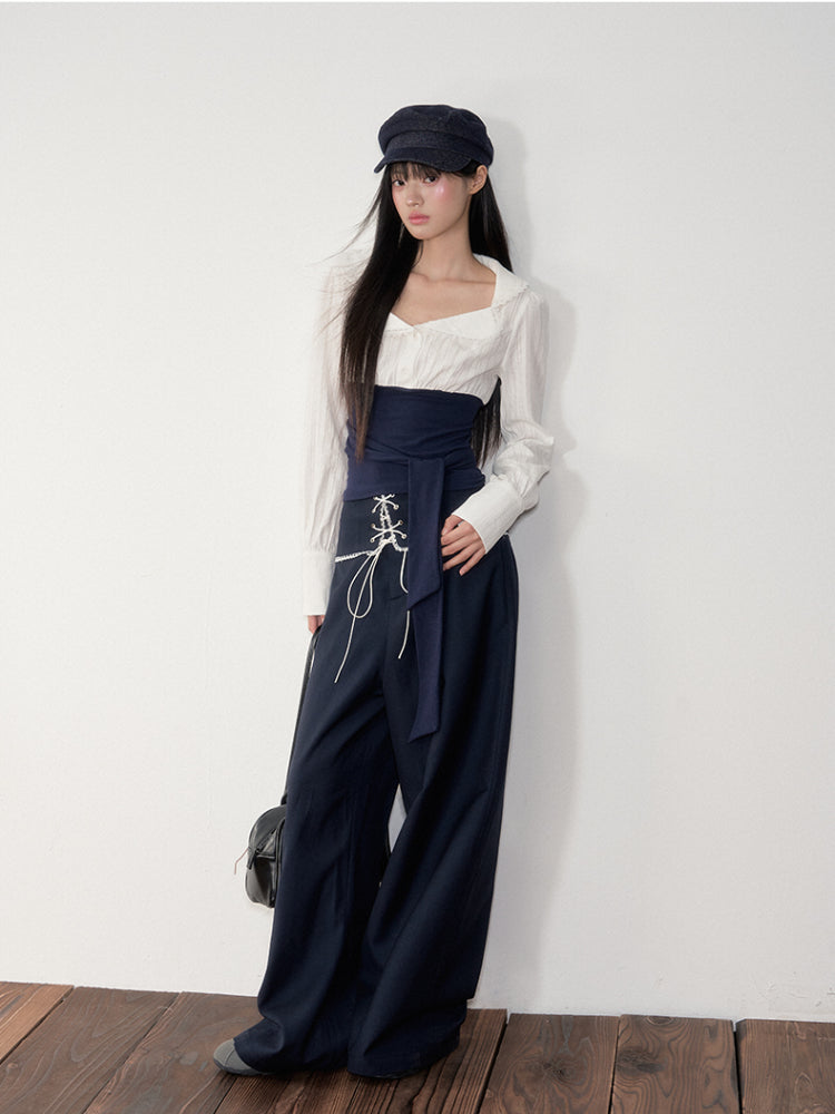 Navy Color-Blocking Shirt &amp; Pants Set