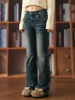 Vintage Star Studded Flared Denim Jeans
