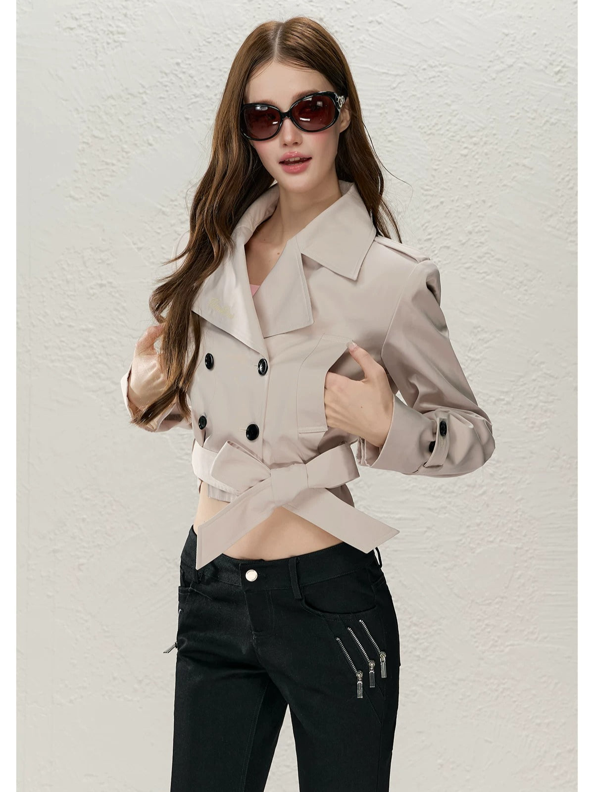 Cropped Belted Trench Coat