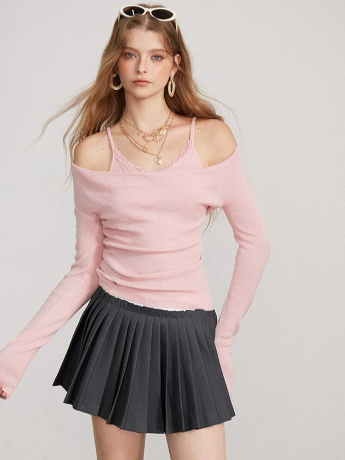 Layered Cowl Neck Knit Sweater