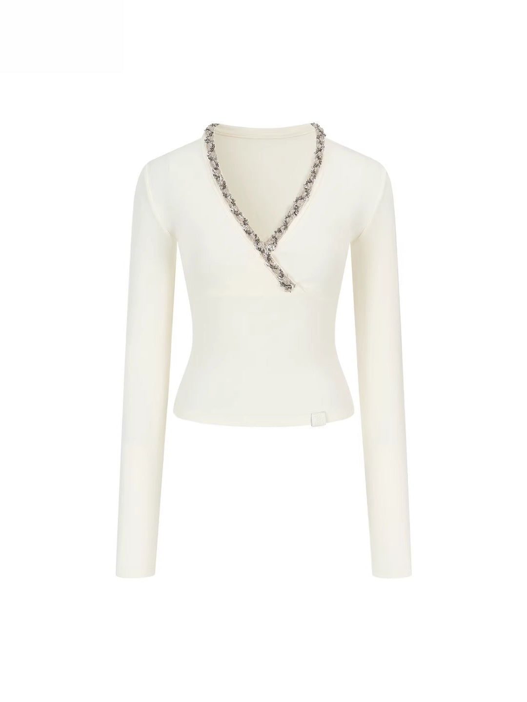 V-Neck Beaded Trim Knit Top