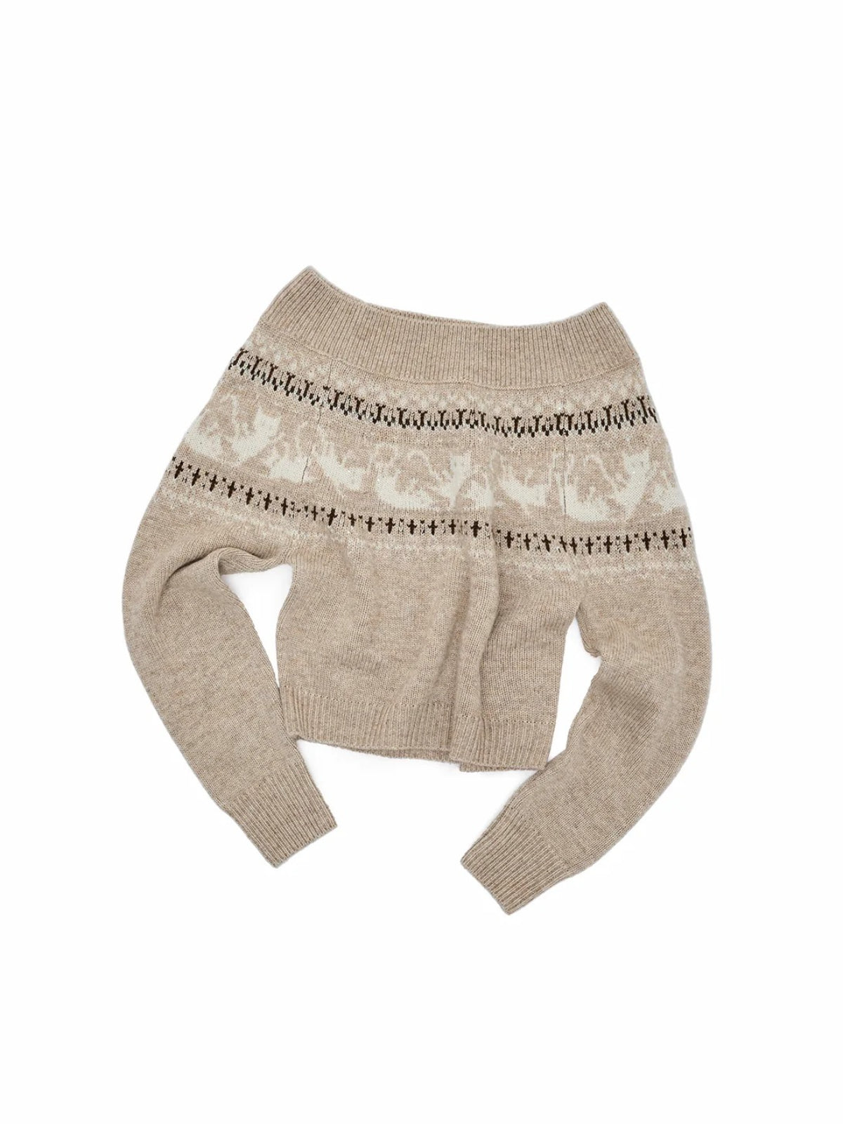 Fair Isle Cat Off-Shoulder Sweater