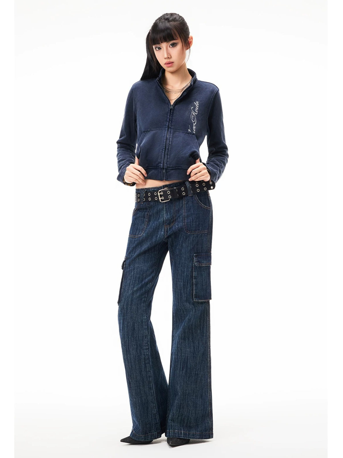 Printed Cropped Stand Collar Jacket