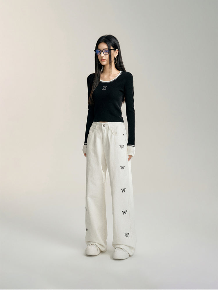 Black &amp; Beige Butterfly Printed Sweater