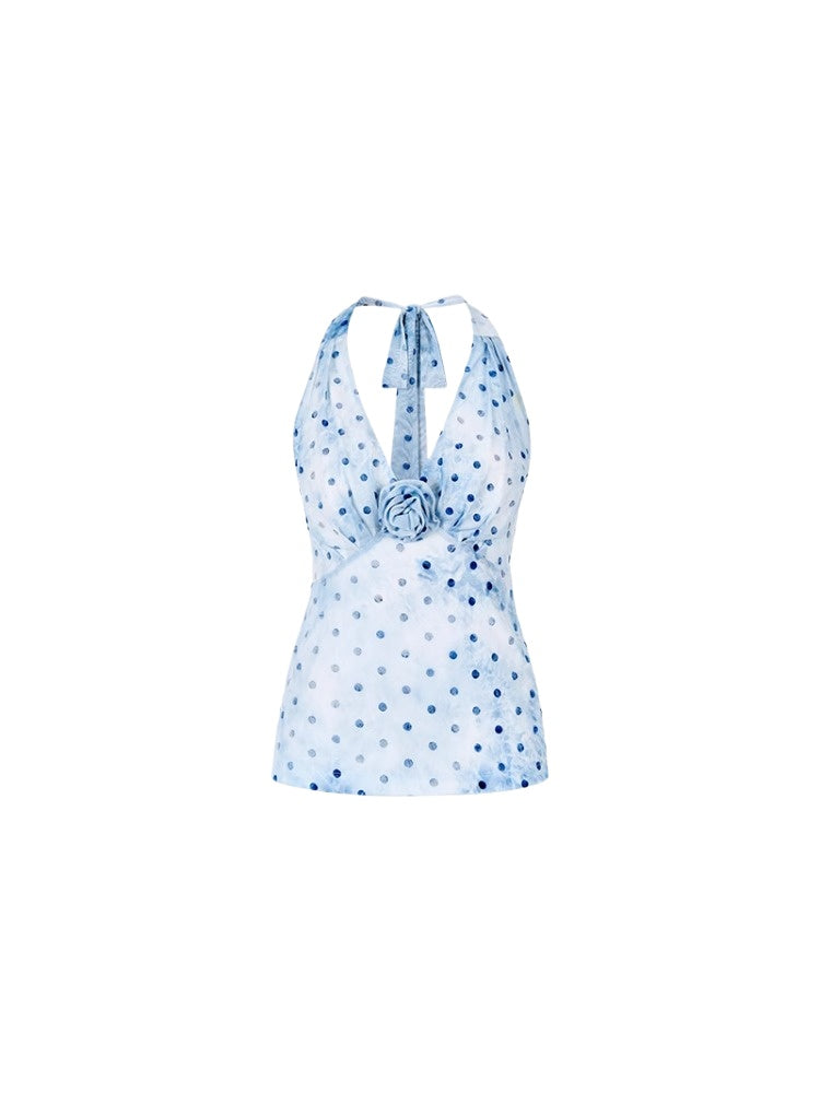 Polka Dot Rose Halter Tank Top