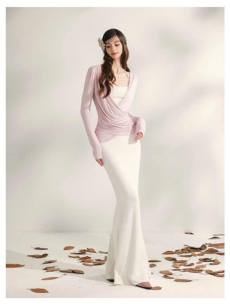 Beaded Halter Knit Fishtail Dress