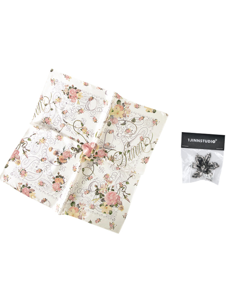 Retro Floral Print Satin Square Scarf