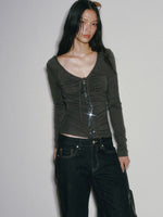 V-Neck Drawstring Sequin Top