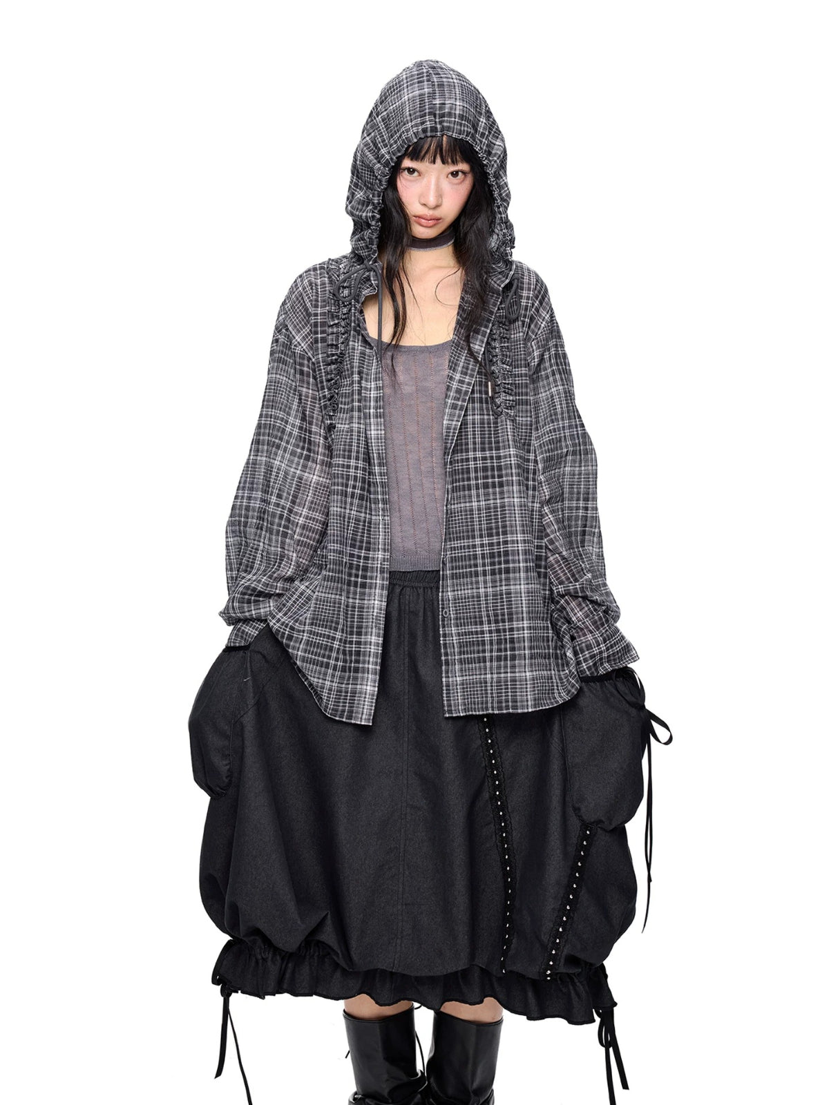 Vintage Plaid Hooded Oversized Shirt
