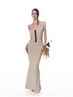 Khaki Lace-Up Halter Mermaid Dress