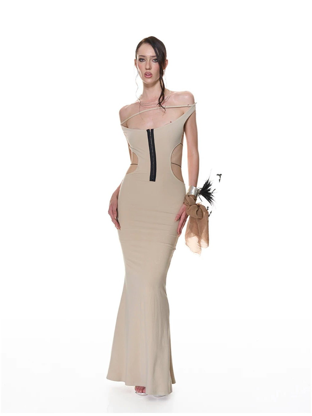 Khaki Lace-Up Halter Mermaid Dress