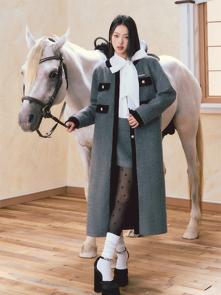 Gray Velvet Long Wool Coat