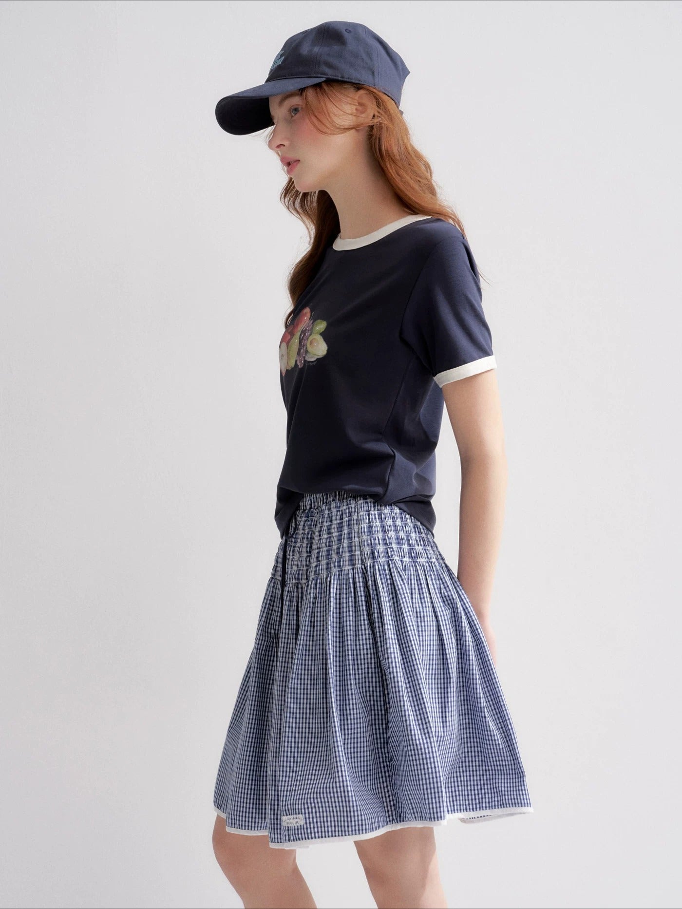 White And Blue Fruit Print Tee