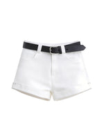 Belted Straight Denim Shorts