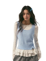 Blue & Black Knit Vest Set