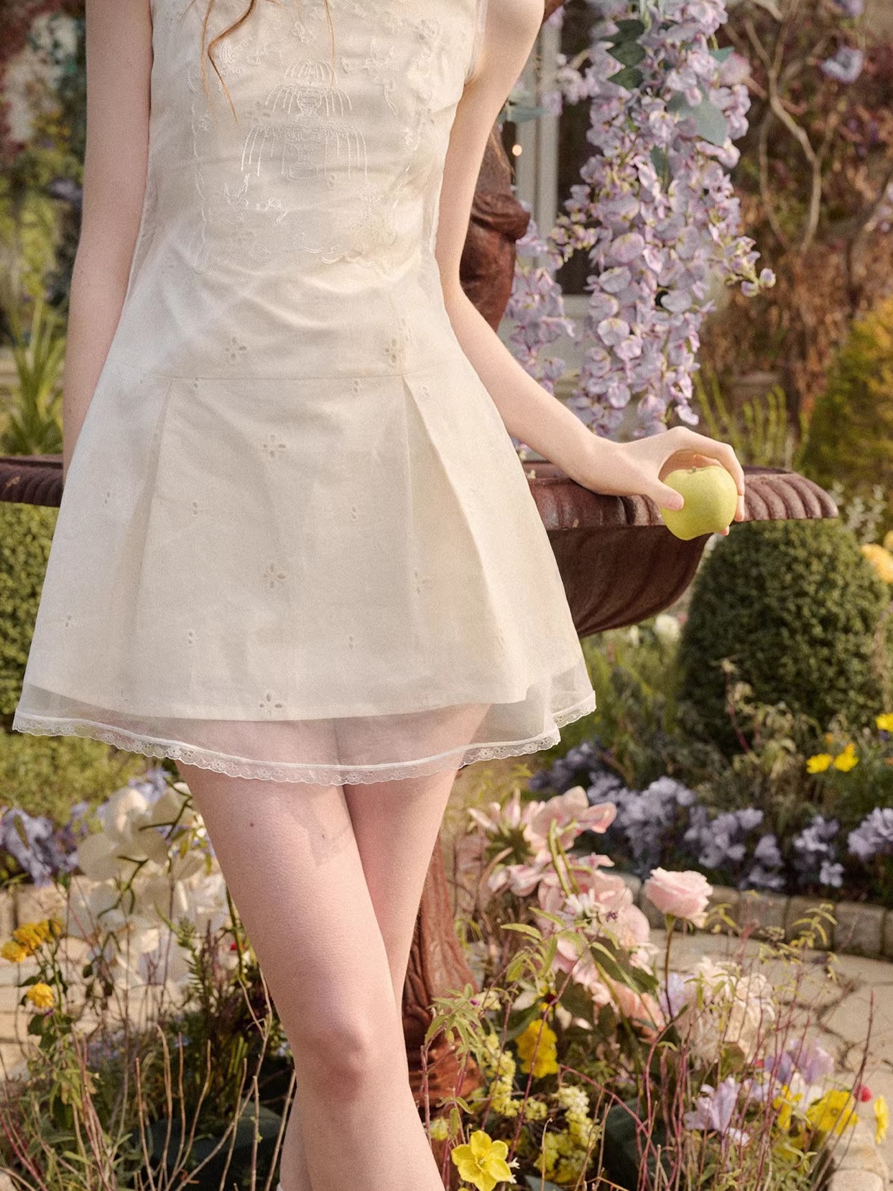 Embroidered Layered White Dress