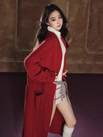 Red Relaxed Drop-Shoulder Wool Coat