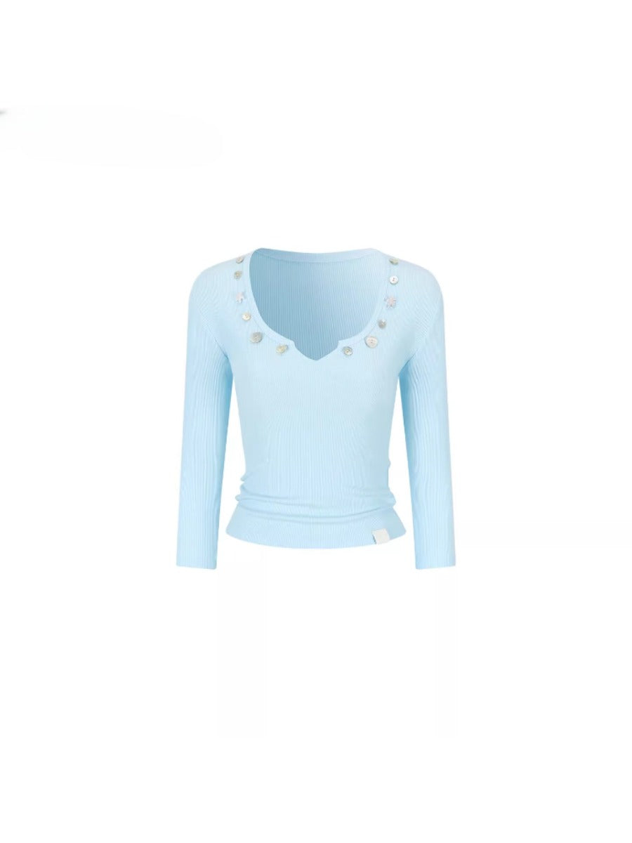Embellished V-Neck Knit Top